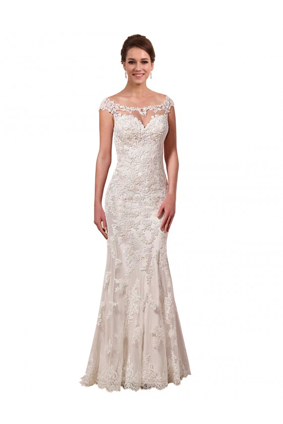 Best Illusion Bateau Neckline Fit and Flare Lace Wedding Dress UK