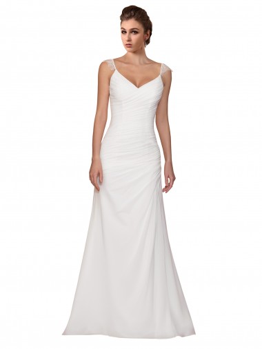 Best V-Neck Sheath Chiffon Wedding Dress with Straps UK