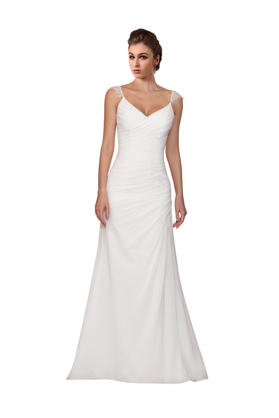 Best V-Neck Sheath Chiffon Wedding Dress with Straps UK