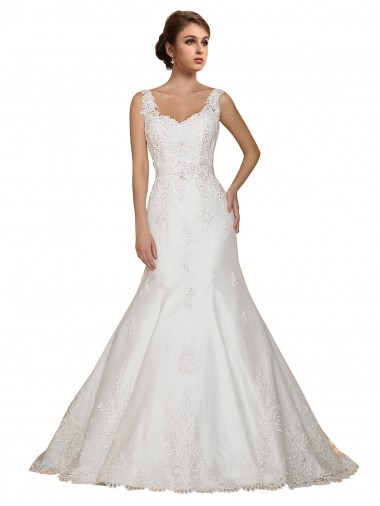 Best Sweethart V-Neckline Lace Wedding Dress with Shoulder Straps UK