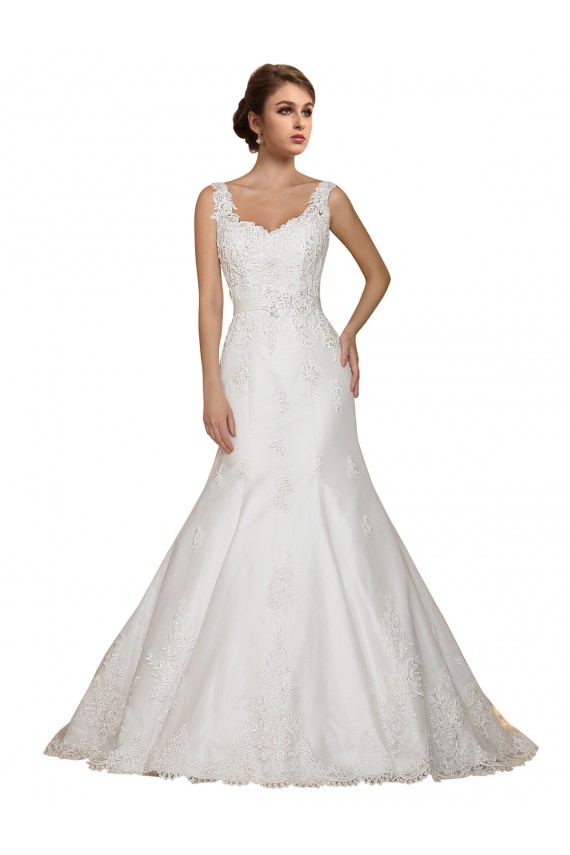 Best Sweethart V-Neckline Lace Wedding Dress with Shoulder Straps UK