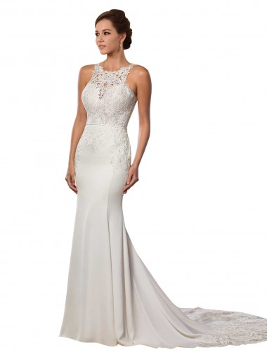 Best Modern Deep V-Neck Sheath Lace Wedding Dress with Open V-Back UK