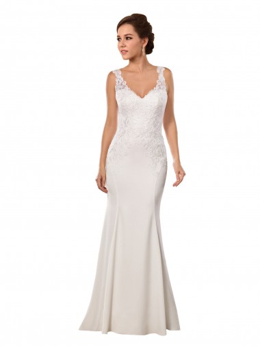 Best V-Neck Mermaid Crepe Wedding Dress with Lace Bodice UK