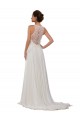 Best Illusion Neck A-Line Lace and Chiffon Beach Wedding Dress UK