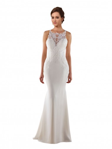 Best Modern High Neck Sheath Wedding Dress with Lace Bodice UK