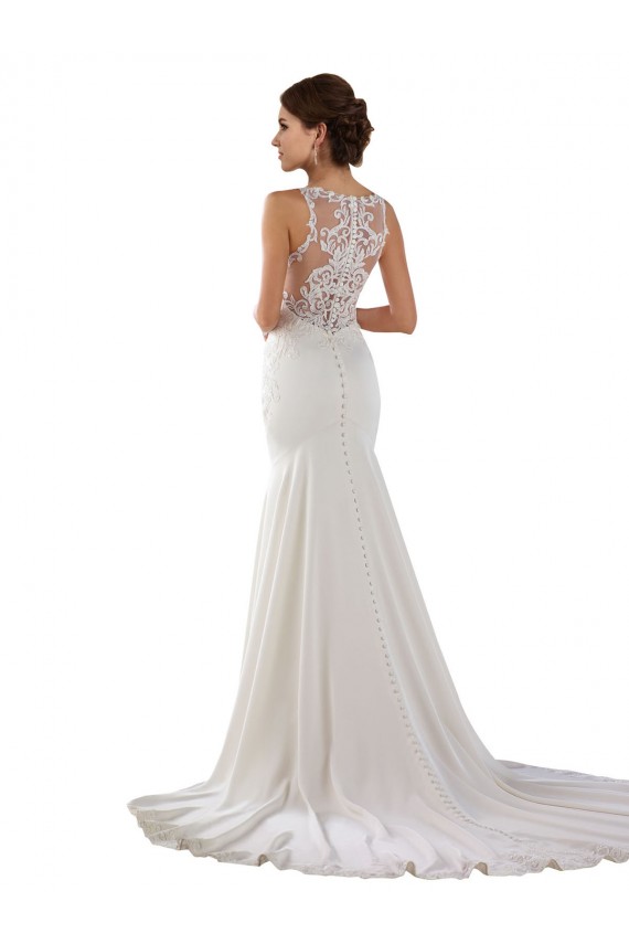 Best Modern High Neck Sheath Wedding Dress with Lace Bodice UK