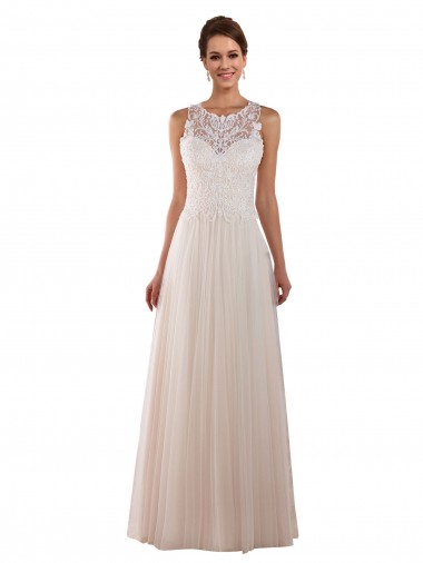 Best High Neck A-Line Tulle Wedding Dress with Lace Back UK