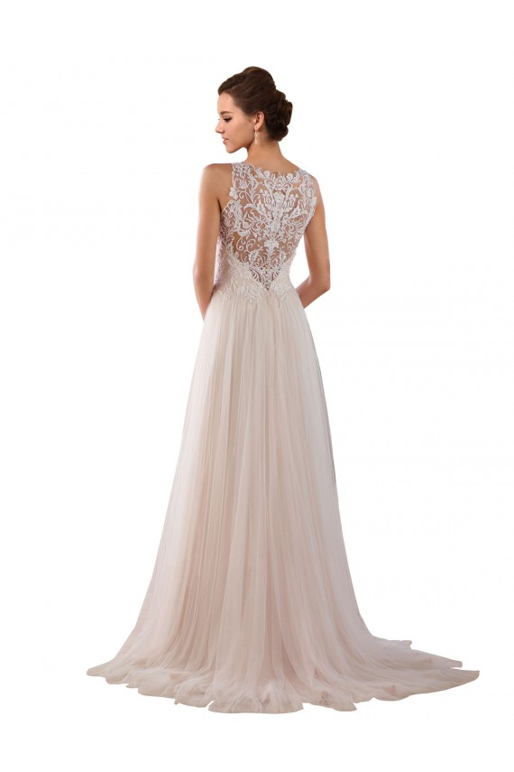 Best High Neck A-Line Tulle Wedding Dress with Lace Back UK