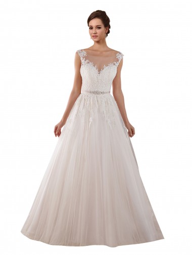 Best Illusion Sweetheart Neck Ball Gown Tulle Wedding Dress with Lace Bodice UK