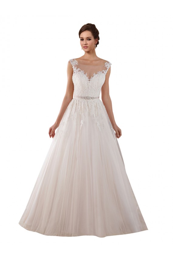 Best Illusion Sweetheart Neck Ball Gown Tulle Wedding Dress with Lace Bodice UK