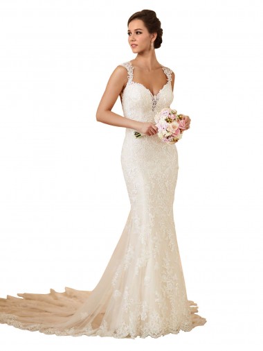 Best Modern Chapel Train Sweetheart Mermaid Lace Wedding Dress with Keyhole Back UK