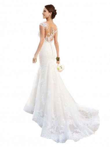 Best Fit and Flare Illusion Neck Lace Wedding Dress UK