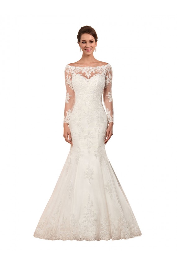 Best Long Sleeves Mermaid Lace Wedding Dress with Illusion Back UK