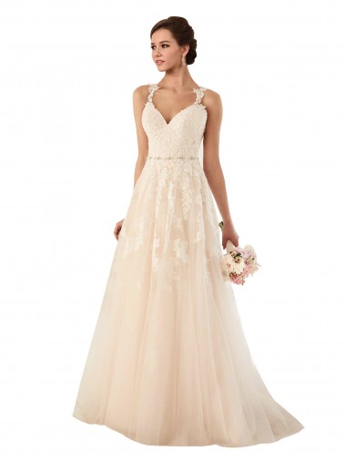 Best Sweetheart A-Line Tulle Wedding Dress with Lace Illusion Back UK