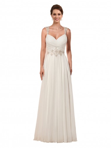 Best Sweetheart A-Line Chiffon Wedding Dress with Beaded Shoulder Straps UK