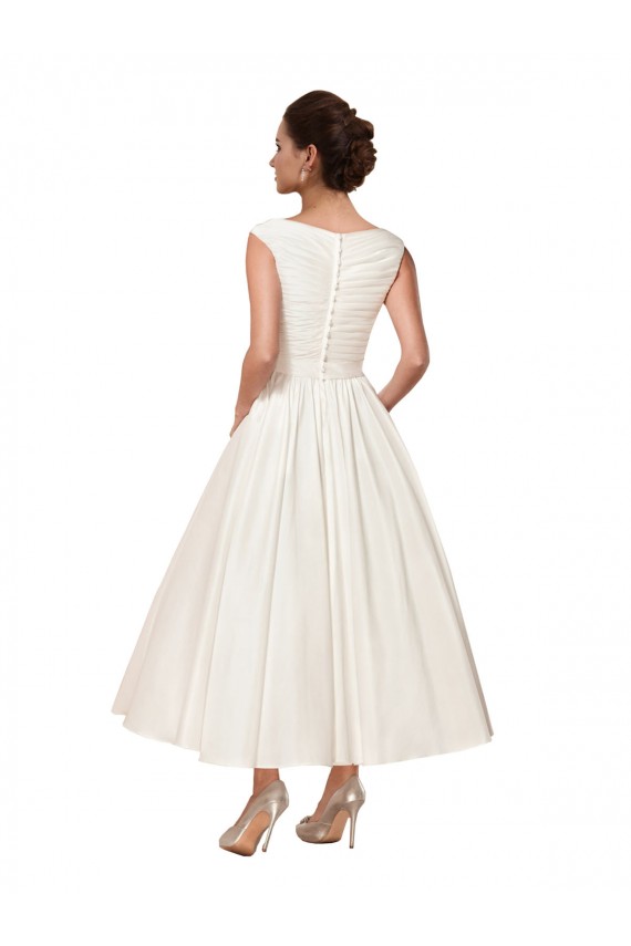 Best V-Neck A-Line Short Ankle Length Satin Wedding Dress UK