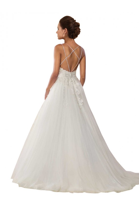 Best Modern Spaghetti Straps Ball Gown Tulle Wedding Dress with Lace Bodice UK