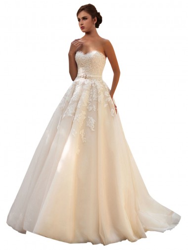 Best Sweetheart Ball Gown Tulle Wedding Dress with Lace Bodice UK