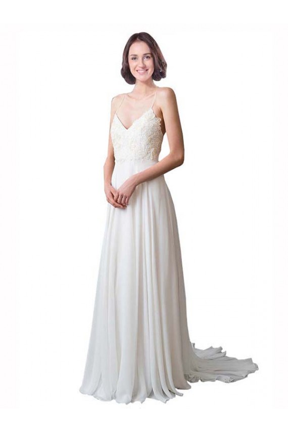 Best Spaghetti Straps V-Neck A-Line Chiffon Beach Wedding Dress UK