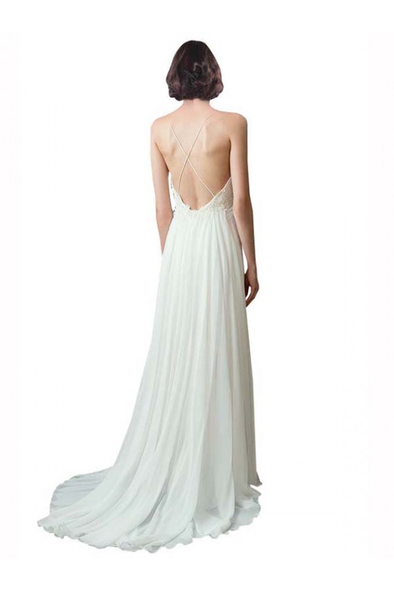 Best Spaghetti Straps V-Neck A-Line Chiffon Beach Wedding Dress UK