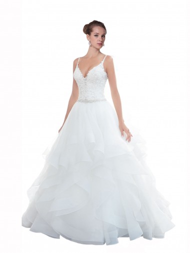 Best Spaghetti Straps Ball Gown Beach Wedding Dress with Lace Bodice UK