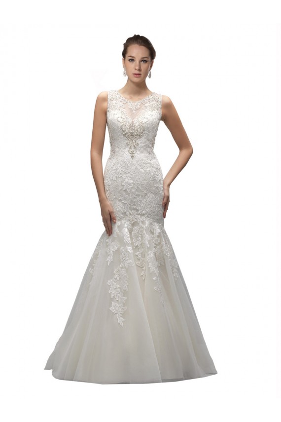 Best Illusion High Neck Mermaid Lace Wedding Dress UK