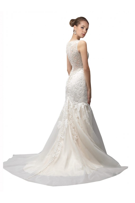 Best Illusion High Neck Mermaid Lace Wedding Dress UK