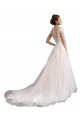Best Illusion Cap Sleeves A-Line Tulle Beach Wedding Dress with Lace Bodice UK