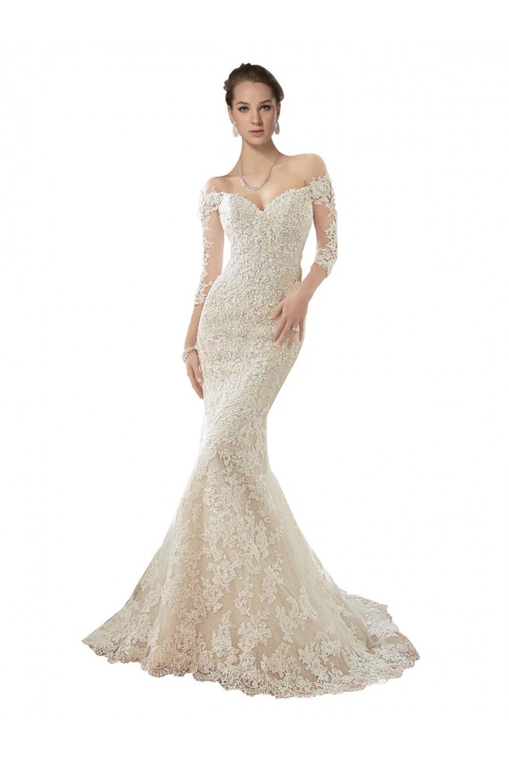 Best Long Sleeves Off the Shoulder Trumpet Lace Wedding Dress UK