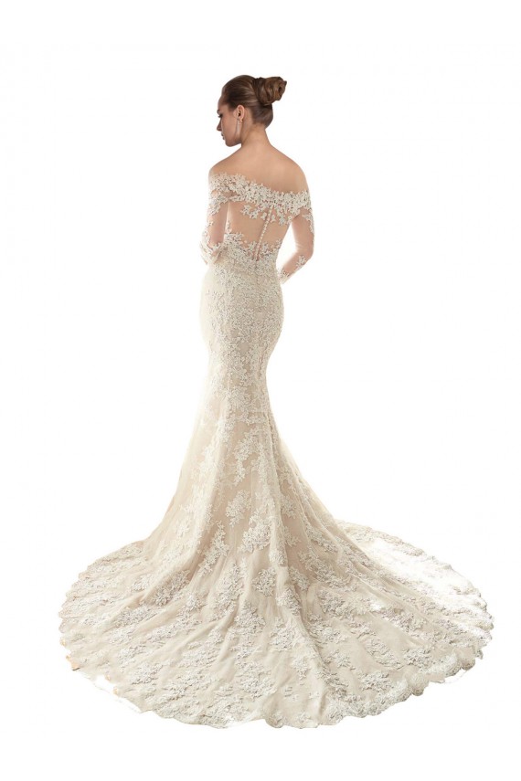 Best Long Sleeves Off the Shoulder Trumpet Lace Wedding Dress UK