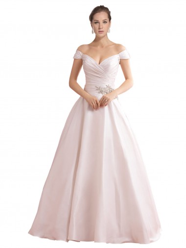 Best Off the Shoulder Sweetheart Ball Gown Satin Wedding Dress UK