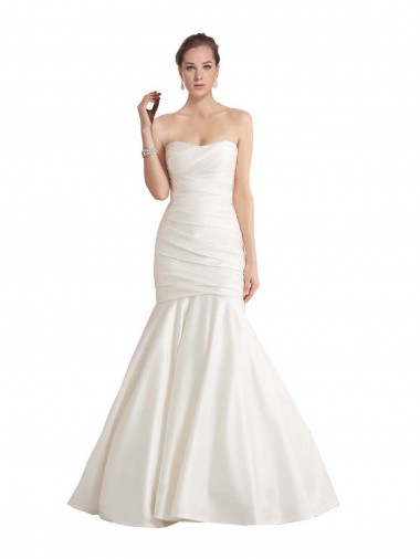Best Strapless Mermaid Ruched Satin Beach Wedding Dress with Low Back UK