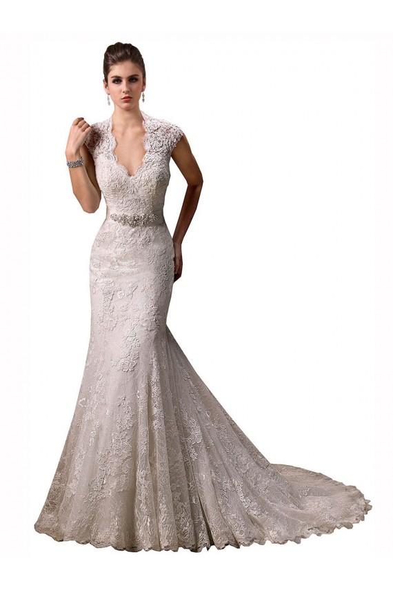 Best Halter V-Neck Mermaid Lace Wedding Dress with Keyhole Back UK