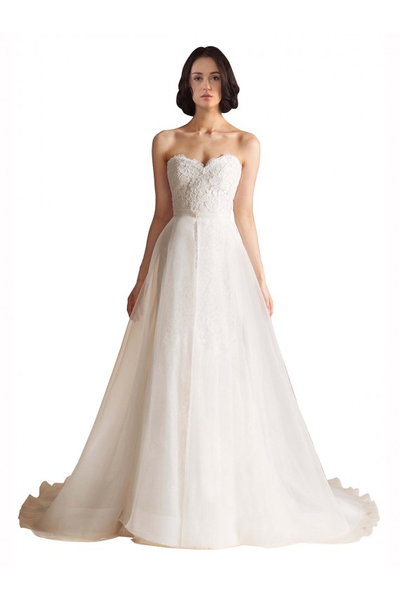 Best Strapless Sweetheart Lace Bodice A-Line Organza Wedding Dress UK