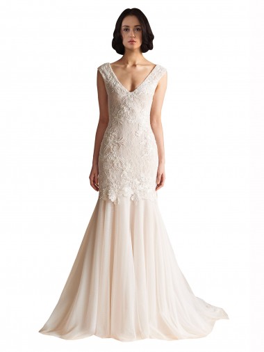 Best V-Neck Mermaid Tulle Wedding Dress UK