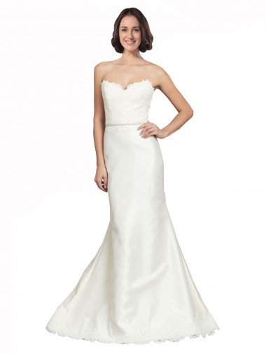 Best Trumpet Satin Wedding Dress with Sweetheart Lace Bodice UK
