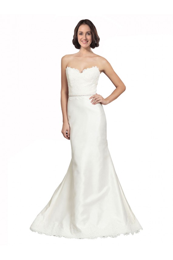 Best Trumpet Satin Wedding Dress with Sweetheart Lace Bodice UK
