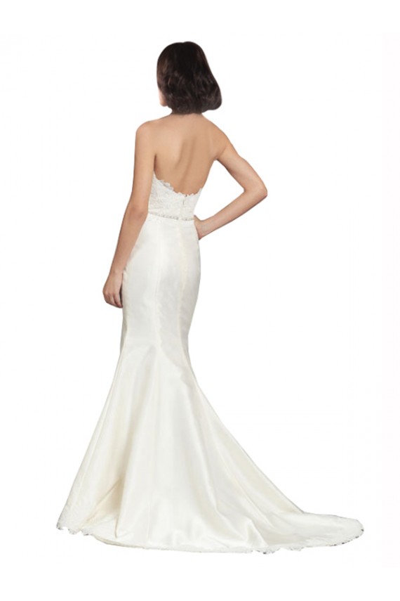Best Trumpet Satin Wedding Dress with Sweetheart Lace Bodice UK