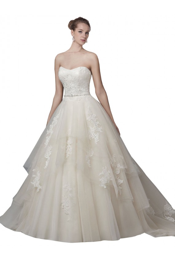 Best Strapless Ball Gown Tulle Wedding Dress with Lace Appliques UK