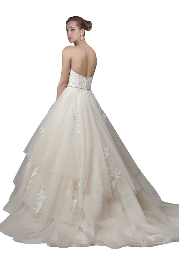 Best Strapless Ball Gown Tulle Wedding Dress with Lace Appliques UK