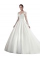 Best Long Sleeves Illusion Neck A-Line Satin Wedding Dress with Lace Bodice UK