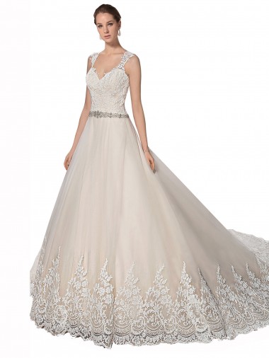 Best Sweetheart Cap Sleeves Tulle Lace Wedding Dress UK