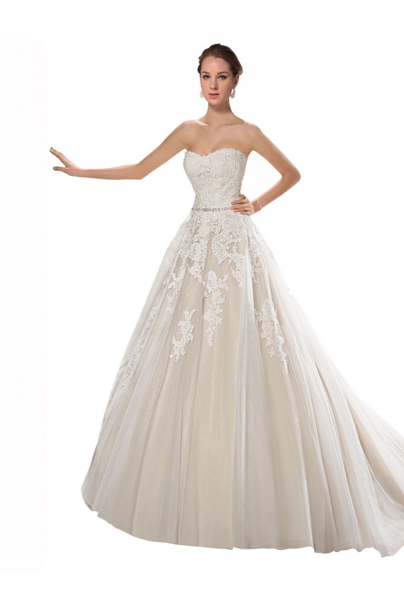 Best Strapless Ball Gown Tulle Wedding Dress with Lace Cascades UK