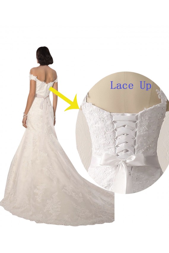 Best Off the Shoulder Mermaid Lace Beach Wedding Dress with Beaded Belt UK