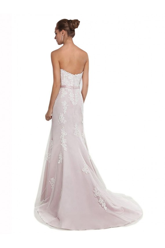 Best Strapless Mermaid Tulle Lace Beach Wedding Dress with Belt UK