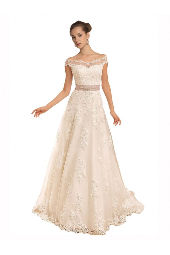 Best Off the Shoulder Illusion Back A-Line Lace Beach Wedding Dress UK