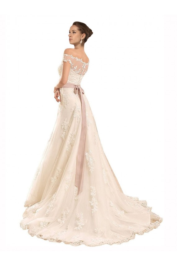 Best Off the Shoulder Illusion Back A-Line Lace Beach Wedding Dress UK