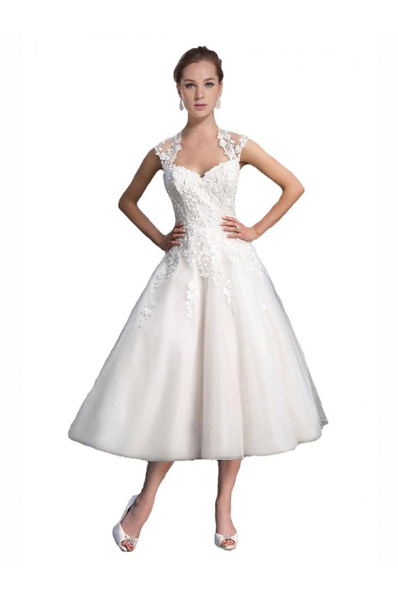 Best A-Line Short Tea Length Sweetheart Tulle Lace Beach Wedding Dress UK