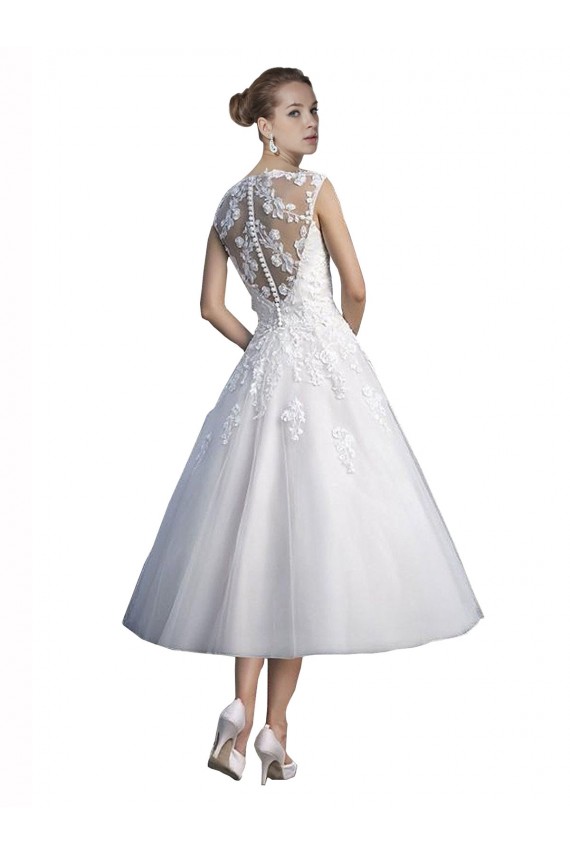 Best A-Line Short Tea Length Sweetheart Tulle Lace Beach Wedding Dress UK