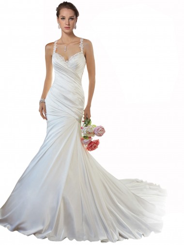 Best Sweetheart Mermaid Satin Beach Wedding Dress with Illusion Lace Back UK